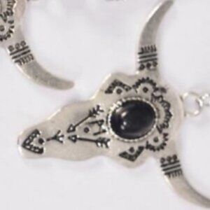 Men's Silver Bull Head Necklace South Western Black NEW in package. See…